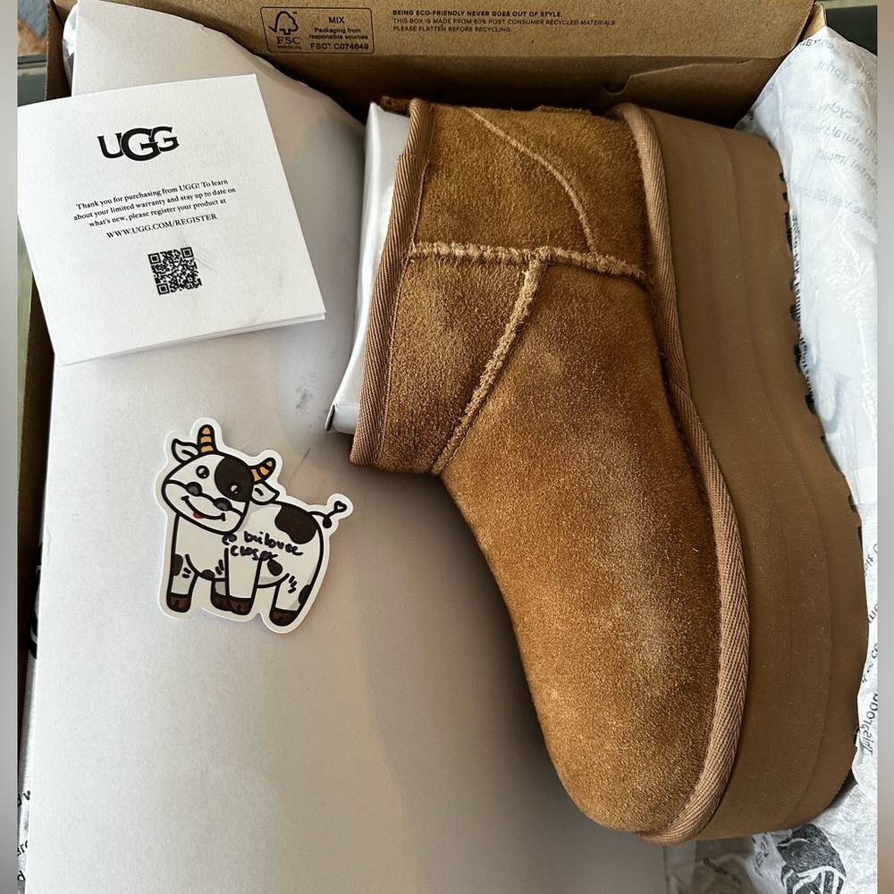 🤎BNIB CLASSIC ULTRA MINI PLATFORM BOOT CHESTNUT🤎- women’s size 6 - Picture 2 of 8